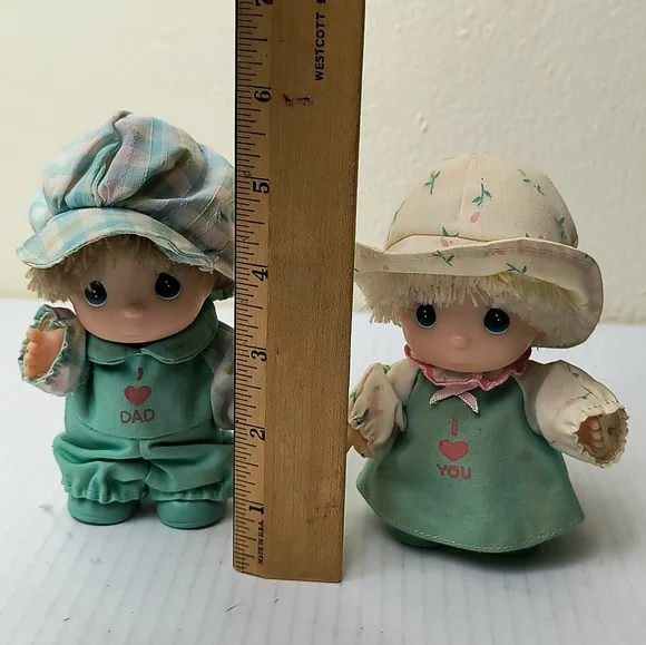 Precious Moments I Love You and Dad Doll Pair in Green Vintage 1988